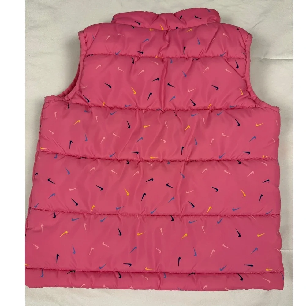 Nike‎ Toddler Girls Pink Multi Swoosh Puffer Vest Size 3T L650-U90 Full Zip